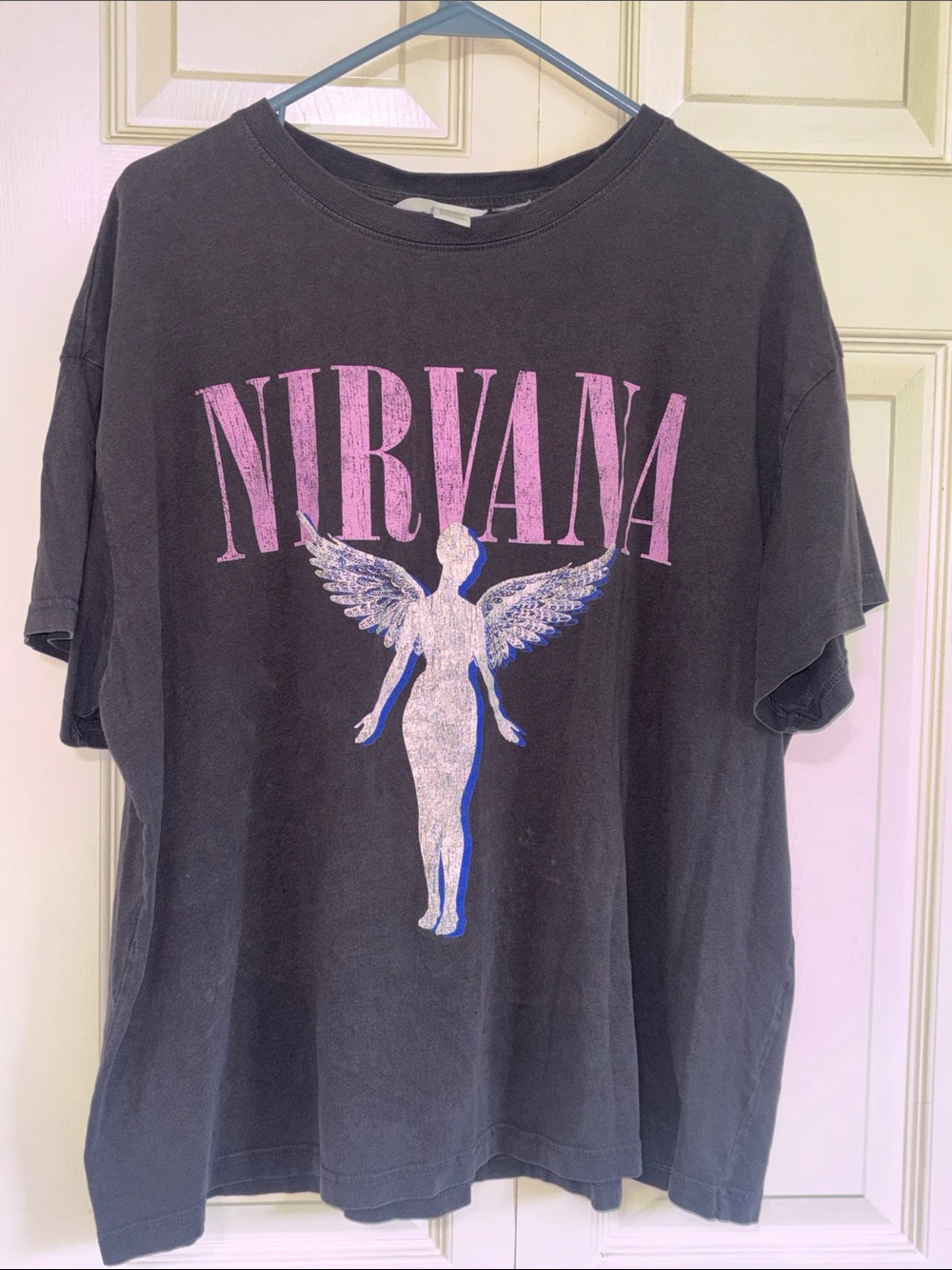 H&M Nirvana dark gray Graphic Band Tee with Pink Logo